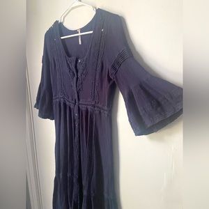 Free People Navy Blue Bohemian Midi Dress